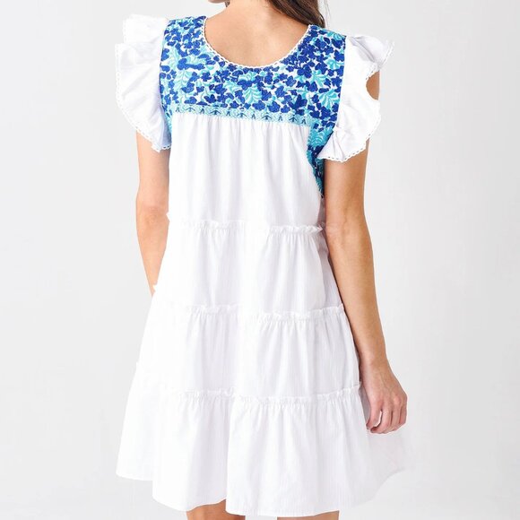 J. Marie The Anna Grace Dress White with Blue Flowers Size S - Picture 3 of 12